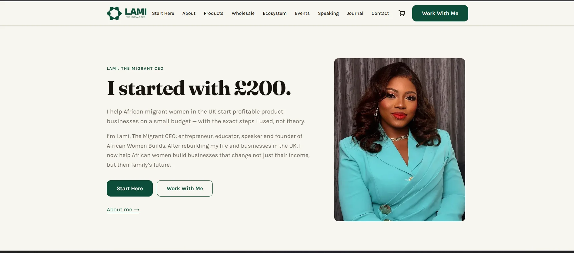 Lami the Migrant CEO — Coaching platform and online shop for a UK business coach helping African migrant women build profitable product businesses.
